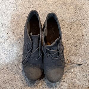 Toms Grey Lace Up Wedge Booties